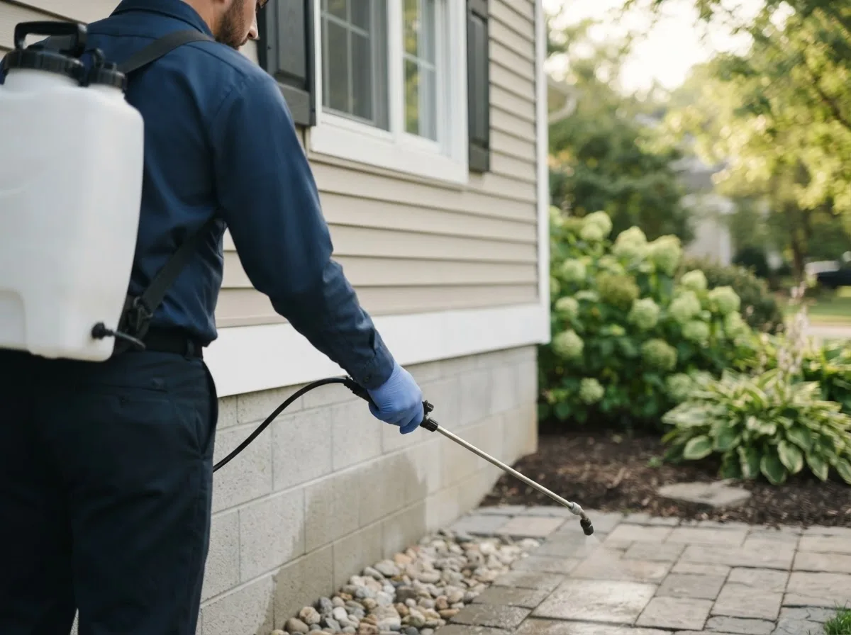 Pest control technician inspecting a home in Clarkston, MI
